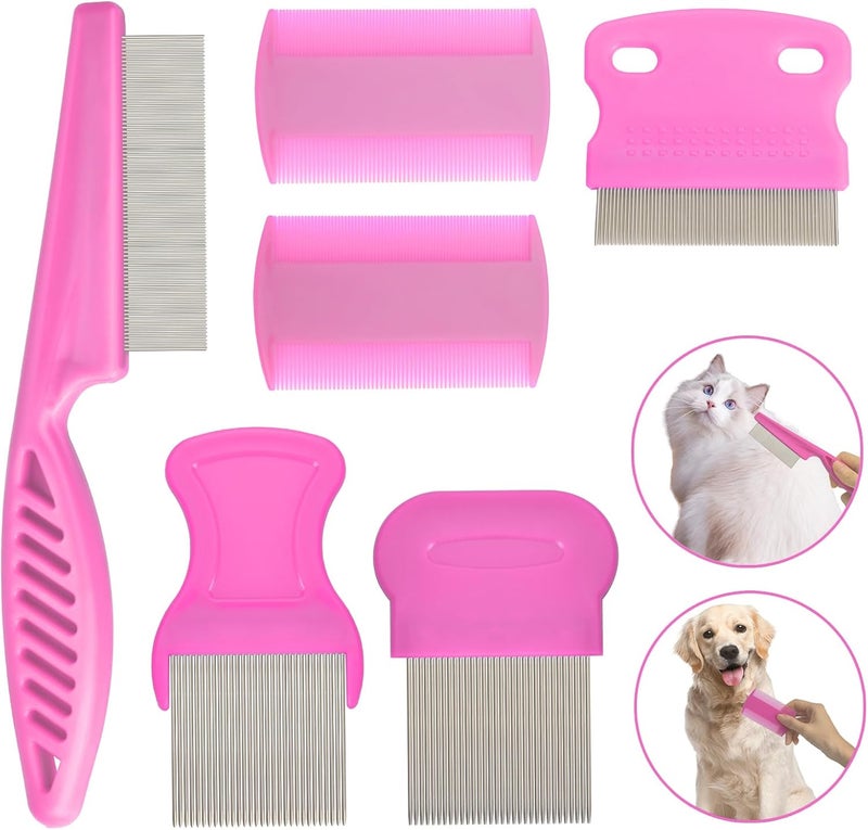 CAPHONT Flea Comb Set for Cats & Dogs - 6 Pack Pet Grooming for Small, Medium & Large Pets (Pink) - Image 1